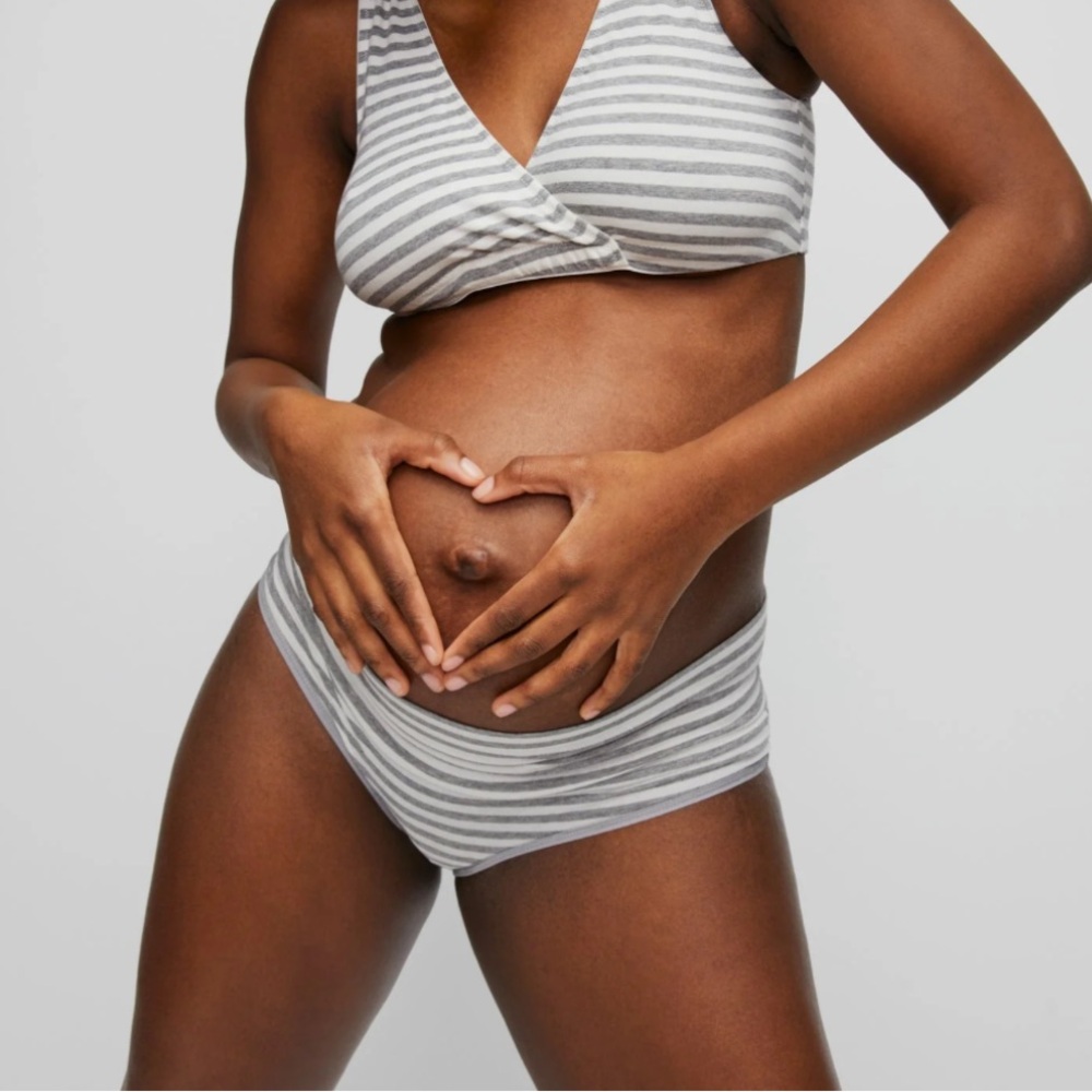 Motherhood Maternity Fold Over Maternity Panty - Heather Cloud Stripe in XL